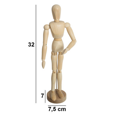 Decopatent Decopatent® Tekenpop - Houten model Lendenpop - Tekenmodel pop hout - Ledepop Tekenen - Voor Volwassenen en Kinderen - 9x6x33 Cm