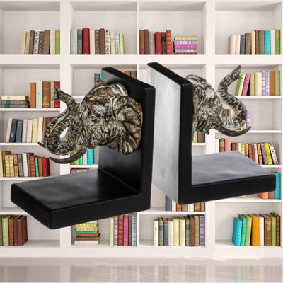 Decopatent Decopatent® Luxe boekenstandaard met Olifanten koppen- Boekenhouder voor boekenkast - Book holder - 2-Delige Boekensteunen Olifant