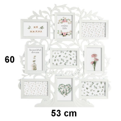 Decopatent Decopatent® Fotolijst Collage 9 Foto's verschillende Maten (10x15 & 15x10 Cm) - Fotokader - Foto Boom - 53 x 1.8 x 60 Cm - Wit