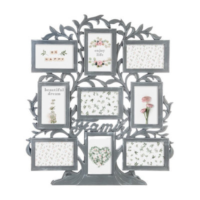 Decopatent Decopatent® Fotolijst Collage 9 Foto's verschillende Maten (10x15 & 15x10 Cm) - Fotokader - Foto Boom - 53 x 1.8 x 60 Cm - Grijs