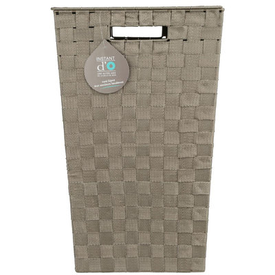 Decopatent Decopatent® Wasmanden met deksel -  60 Liter - Geweven wasmand - Wasbox met optil deksel - Polypropyleen - Afm 33x33x53 Cm - Taupe