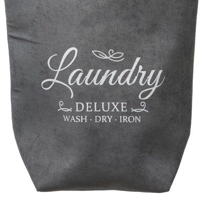 Decopatent Decopatent® XL Wasmand 80L - Tekst Deluxe Laundry -> Wash Dry Iron - Waszak met handvat - Grote Badkamer Wasmand - Velours - Grijs