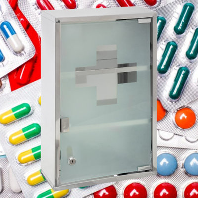 Decopatent Decopatent® XL Medicijnkastje RVS - Slot - 2x Sleutels - Transparante deur - Medicijnkast - Medicijnbox - Medicijndoos 30x12x45 Cm