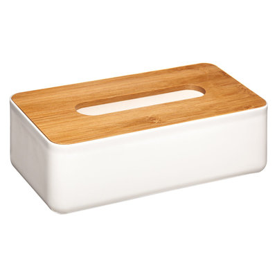 Decopatent Decopatent® Tissuedoos - Bamboe Hout / Kunststof - Tissuebox voor tissues - Tissue box houder - Wc Badkamer - Zakdoekendoos - Wit