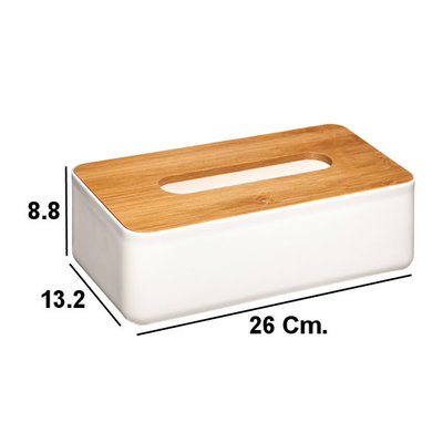 Decopatent Decopatent® Tissuedoos - Bamboe Hout / Kunststof - Tissuebox voor tissues - Tissue box houder - Wc Badkamer - Zakdoekendoos - Wit