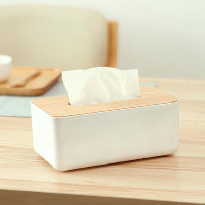 Decopatent Decopatent® Tissuedoos - Bamboe Hout / Kunststof - Tissuebox voor tissues - Tissue box houder - Wc Badkamer - Zakdoekendoos - Wit