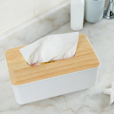 Decopatent Decopatent® Tissuedoos - Bamboe Hout / Kunststof - Tissuebox voor tissues - Tissue box houder - Wc Badkamer - Zakdoekendoos - Wit