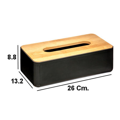 Decopatent Decopatent® Tissuedoos - Bamboe Hout / Kunststof - Tissuebox voor tissues - Tissue box houder - Wc Badkamer - Zakdoekendoos Zwart