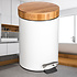 Decopatent Decopatent® Pedaalemmer 3 liter - Met Bamboe Houten Deksel - Pedaalemmer 3L - Prullenbak - Keuken toilet - 17Øx25.5 Cm - Mat Wit