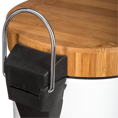 Decopatent Decopatent® Pedaalemmer 3 liter - Met Bamboe Houten Deksel - Pedaalemmer 3L - Prullenbak - Keuken toilet - 17Øx25.5 Cm - Mat Wit