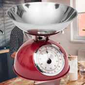 Decopatent Decopatent® Keuken Weegschaal "Retro" - Keukenweegschaal met Kom - Metalen Mechanische weegschaal - tot 5 Kg - Ø25 x 21 Cm - Rood