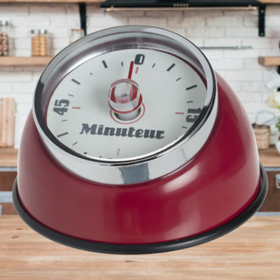 Decopatent Decopatent® Kookwekker analoog - Kookwekker magnetisch - Rond - Rvs - Kook wekker met magneet - Ronde 60 minuten Kook Timer - Rood