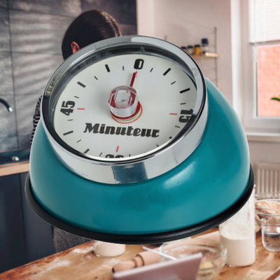 Decopatent Decopatent® Kookwekker analoog - Kookwekker magnetisch - Rond - Kook wekker met magneet - Ronde 60 minuten Kook Timer - Turquoise Blauw