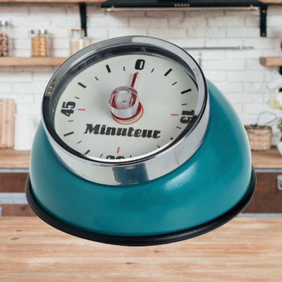 Decopatent Decopatent® Kookwekker analoog - Kookwekker magnetisch - Rond - Kook wekker met magneet - Ronde 60 minuten Kook Timer - Turquoise Blauw