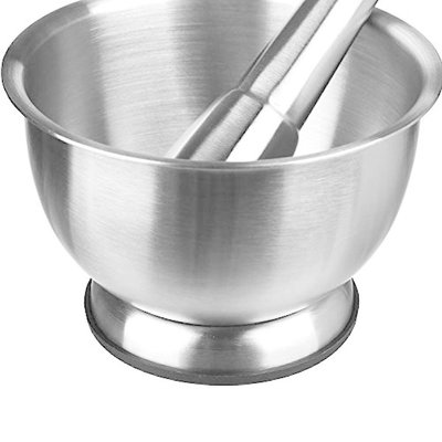 Decopatent Decopatent® Vijzel met stamper van RVS Metaal Ø 12 cm - Fijnstampen en vermalen van Kruiden - Vijzel en stamper Afm 12 x 12 x 8 Cm