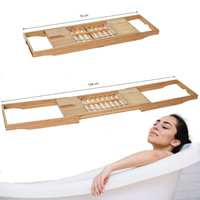 Decopatent Decopatent® Luxe Badplank - Badrekje - Uitschuifbaar 70 tot 105 cm - Boekenhouder - Tablethouder - Bamboe Hout badplankje - Badrek
