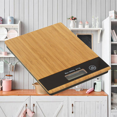 Decopatent Decopatent® Keukenweegschaal digitaal - Bamboe hout - Precisie Weegschaal keuken digitaal - Op batterijen - 5 Gr tot 5 Kg - Natuur