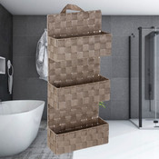 Decopatent Decopatent® Badkamerrek - Gevlochten badkamerplank - 3 Laags Badkamermand - Om op te hangen aan de muur - 25x9x57 Cm - Taupe