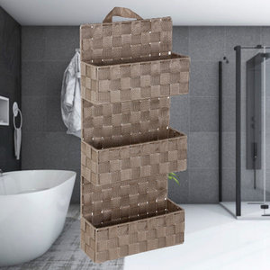 Decopatent Decopatent® Badkamerrek - Gevlochten badkamerplank - 3 Laags Badkamermand - Om op te hangen aan de muur - 25x9x57 Cm - Taupe