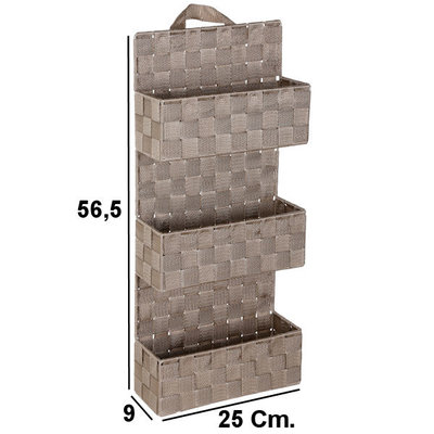 Decopatent Decopatent® Badkamerrek - Gevlochten badkamerplank - 3 Laags Badkamermand - Om op te hangen aan de muur - 25x9x57 Cm - Taupe