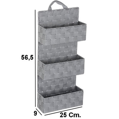 Decopatent Decopatent® Badkamerrek - Gevlochten badkamerplank - 3 Laags Badkamermand - Om op te hangen aan de muur - 25x9x57 Cm - Licht Grijs