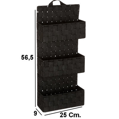 Decopatent Decopatent® Badkamerrek - Gevlochten badkamerplank - 3 Laags Badkamermand - Om op te hangen aan de muur - 25x9x57 Cm - Zwart