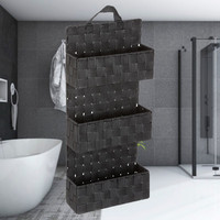 Decopatent Decopatent® Badkamerrek - Gevlochten badkamerplank - 3 Laags Badkamermand - Om op te hangen aan de muur - 25x9x57 Cm - Donkergrijs