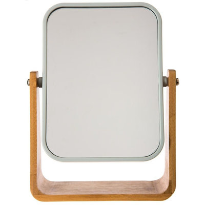 Decopatent Decopatent® - Staande 360° Makeup Spiegel - Scheerspiegel - Badkamerspiegel - Glas Spiegel Achterkant 3x Vergrotend - Wit Bamboe