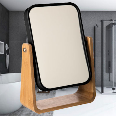 Decopatent Decopatent® - Staande 360° Makeup Spiegel - Scheerspiegel - Badkamerspiegel - Glas Spiegel Achterkant 3x Vergrotend - Zwart Bamboe