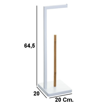 Decopatent Decopatent® Toiletrolhouder staand - Staande Wc Rolhouder - Toilet rolhouder - Bamboe / Metaal - Reserverolhouder - 5 Rollen - Wit