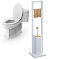 Decopatent Decopatent® 2in1 Toiletrolhouder staand & Toiletborstel met houder- Staande Wc Rolhouder - Toilet rolhouder - Bamboe Metaal - Wit