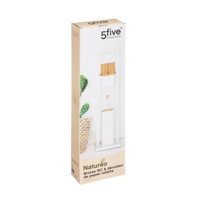 Decopatent Decopatent® 2in1 Toiletrolhouder staand & Toiletborstel met houder- Staande Wc Rolhouder - Toilet rolhouder - Bamboe Metaal - Wit