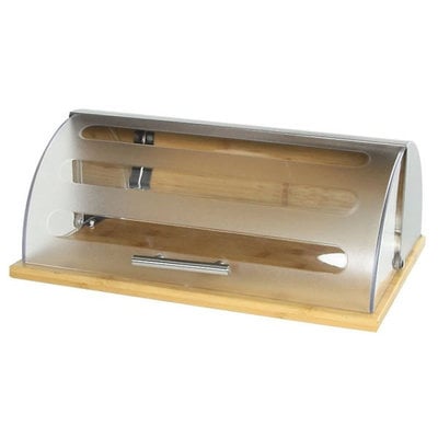 Decopatent Decopatent® Broodtrommel met Rolluik - Bamboe hout brooddoos met Kunststof Schuifdeksel - Brood vers bewaren - Afm 39 x26.5 x15.5