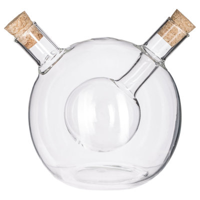 Decopatent Decopatent® 2in1 Olie en Azijnstel glas - Bolvorm met kurken - Glazen Azijnfles & Oliefles in 1 - Oil and Vinegar - 11.5x11.5x12.5