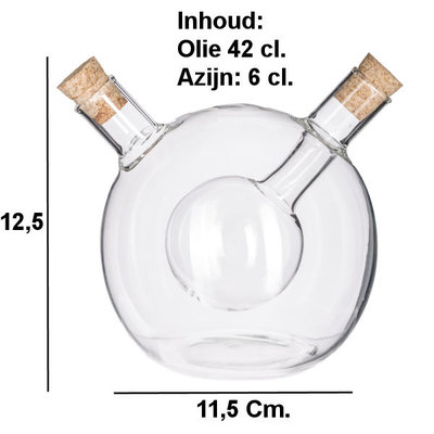 Decopatent Decopatent® 2in1 Olie en Azijnstel glas - Bolvorm met kurken - Glazen Azijnfles & Oliefles in 1 - Oil and Vinegar - 11.5x11.5x12.5