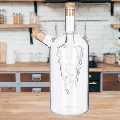 Decopatent Decopatent® 2in1 Olie en Azijnstel glas - Druif vorm met kurken - Glazen Azijnfles & Oliefles in 1 - Oil & Vinegar - 10 x 10 x 18