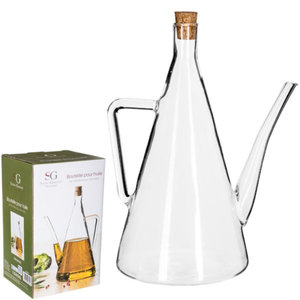 Decopatent Decopatent® Olie of Azijn fles glas - Met Schenktuit - Handvat - Kurk - Glazen Azijnfles of Oliefles - Oil & Vinegar - 14x14x19.5