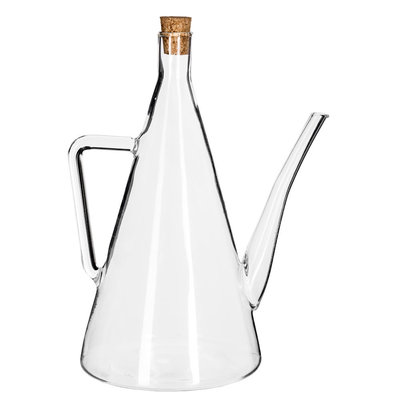 Decopatent Decopatent® Olie of Azijn fles glas - Met Schenktuit - Handvat - Kurk - Glazen Azijnfles of Oliefles - Oil & Vinegar - 14x14x19.5