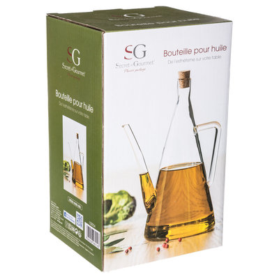 Decopatent Decopatent® Olie of Azijn fles glas - Met Schenktuit - Handvat - Kurk - Glazen Azijnfles of Oliefles - Oil & Vinegar - 14x14x19.5