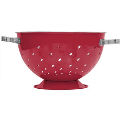 Decopatent Decopatent® Vergiet - Ø25 cm - Rvs Metalen Zeef - 2 Handvaten - Groente & fruit wassen / afspoelen - Pasta afgieten - Retro Rood