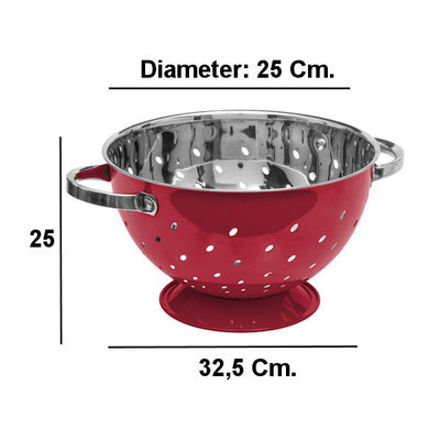 Decopatent Decopatent® Vergiet - Ø25 cm - Rvs Metalen Zeef - 2 Handvaten - Groente & fruit wassen / afspoelen - Pasta afgieten - Retro Rood