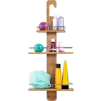 Decopatent Decopatent® Doucherek voor over Douchekop - 3 Laags Legplanken - Doucherekje Hangend douchestang - Bamboe hout - Douchemandje