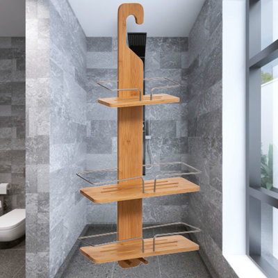 Decopatent Decopatent® Doucherek voor over Douchekop - 3 Laags Legplanken - Doucherekje Hangend douchestang - Bamboe hout - Douchemandje