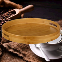 Decopatent Decopatent® Houten Dienblad Rond - Ø40 Cm - Rond Koffie / Thee dienblad - Dienblad met handvatten - Bamboe hout - 40 x 40 x 5 Cm