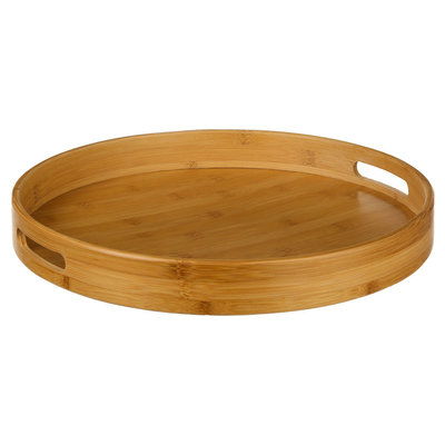 Decopatent Decopatent® Houten Dienblad Rond - Ø40 Cm - Rond Koffie / Thee dienblad - Dienblad met handvatten - Bamboe hout - 40 x 40 x 5 Cm