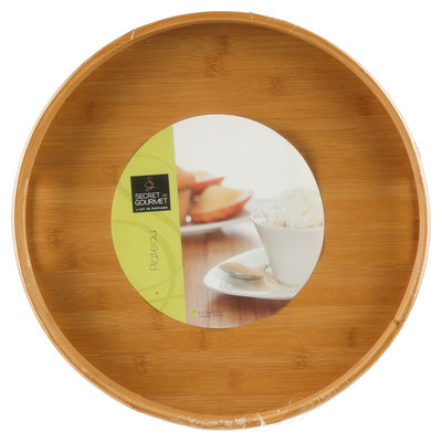 Decopatent Decopatent® Houten Dienblad Rond - Ø40 Cm - Rond Koffie / Thee dienblad - Dienblad met handvatten - Bamboe hout - 40 x 40 x 5 Cm