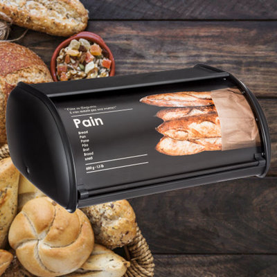 Decopatent Decopatent® Broodtrommel met Rolluik - Brooddoos Metaal met metalen Schuifdeksel - Brood vers bewaren - 35.5 x 23 x 15 Cm - Zwart