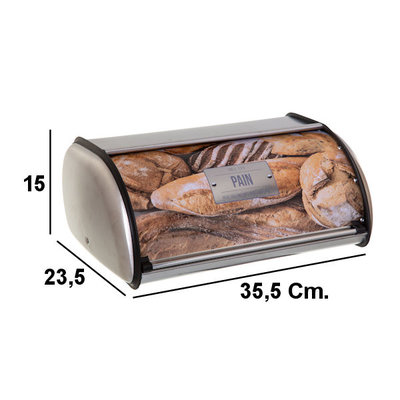 Decopatent Decopatent® Broodtrommel met Rolluik - Brooddoos Metaal met metalen Schuifdeksel - Brood vers bewaren - 35.5 x 23 x 15 Cm - Zilver