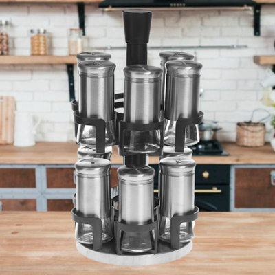 Decopatent Decopatent® Kruidenrek Rond Kruiden Carrousel voor 12 potjes - Kruidencarrousel draaibaar - Staand Rvs Specerijenrek Draaiplateau