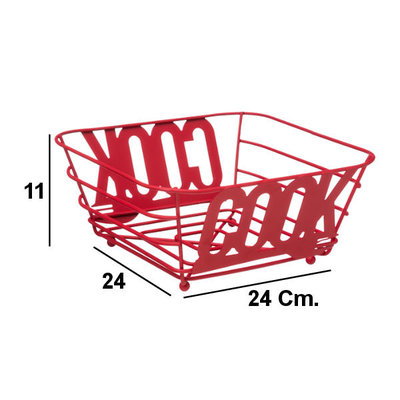 Decopatent Decopatent® Fruitschaal Vierkant - Broodmand - Schaal voor Fruit of Brood - Design Fruitmand - Metaal - Afm 24 x 24 x 11Cm - Rood